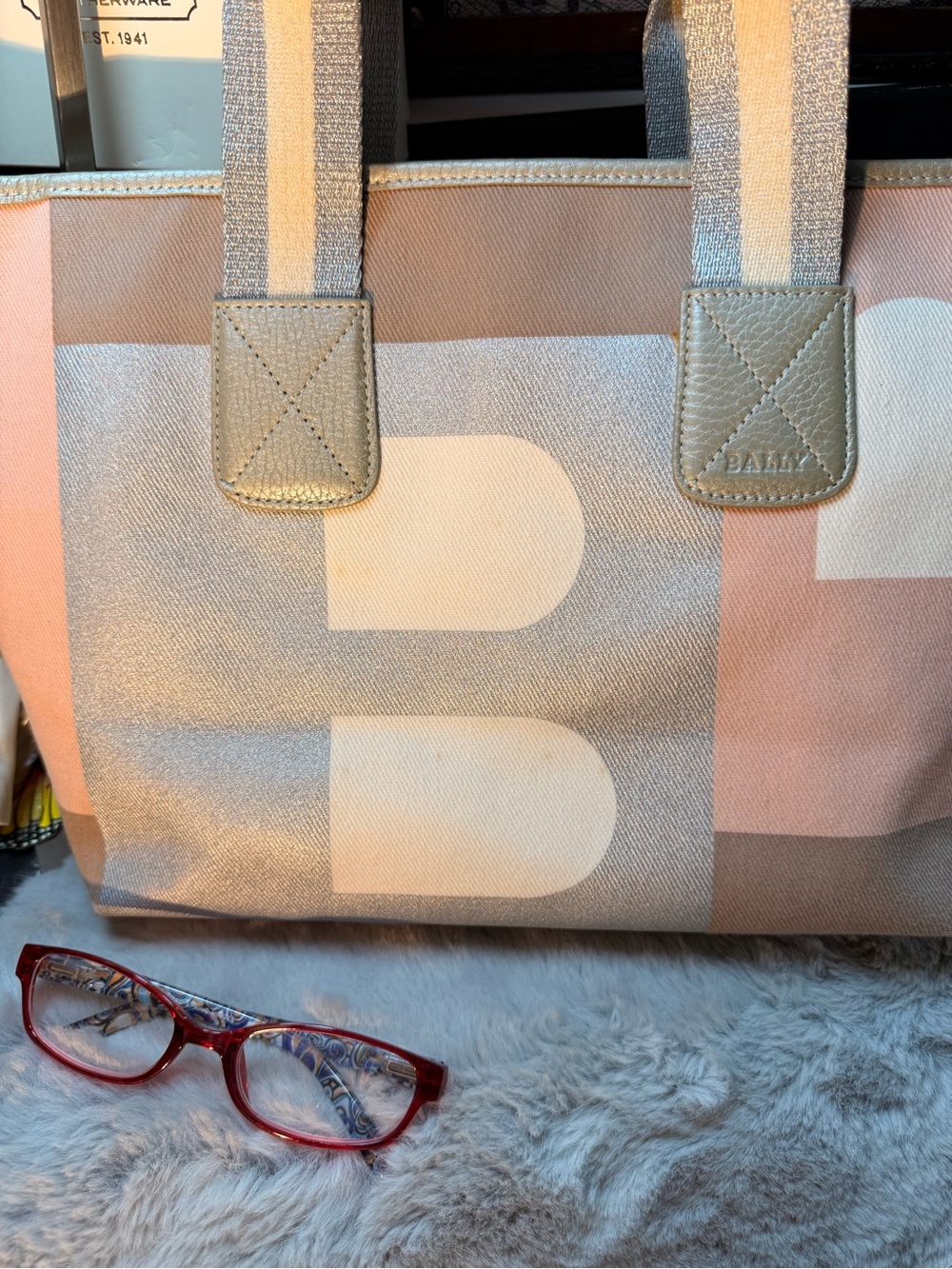 Bally Pink, Gray and White Logo Patchwork Tote - Picture 16 of 16